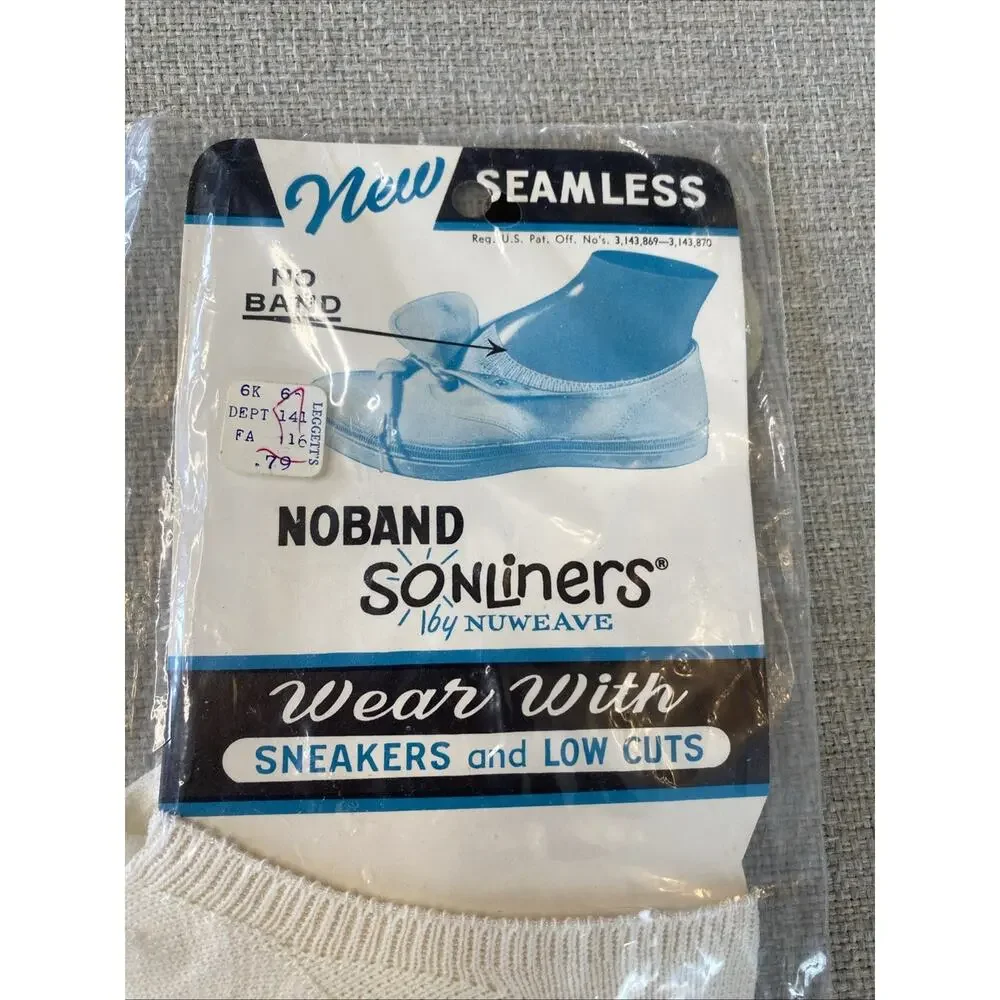 Vintage NOS New Adult No Show Socks Soliners By Nuweave Seamless 1970s